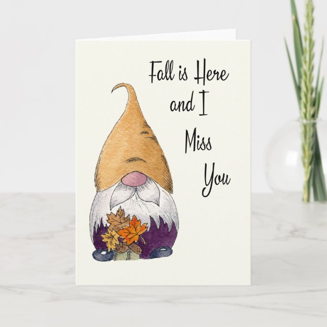 I Miss You Fall Gnome greeting card (Front)