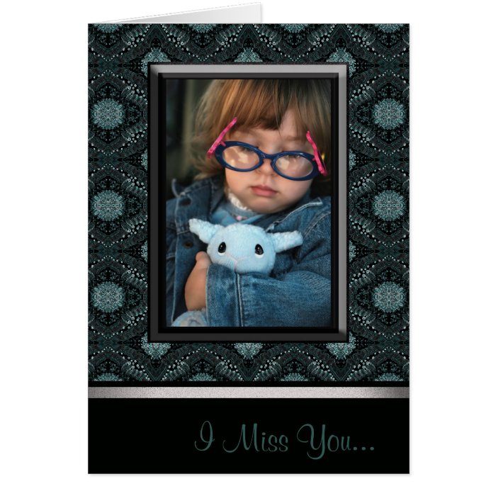 I Miss You Frame Elegant Dark Floral Pattern Card