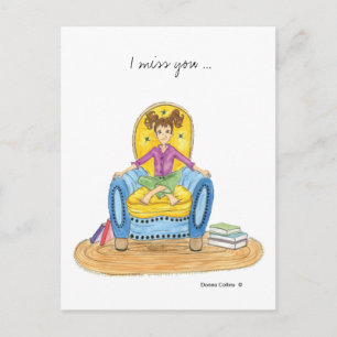 I Miss You Girl in Blue Chair Postcard