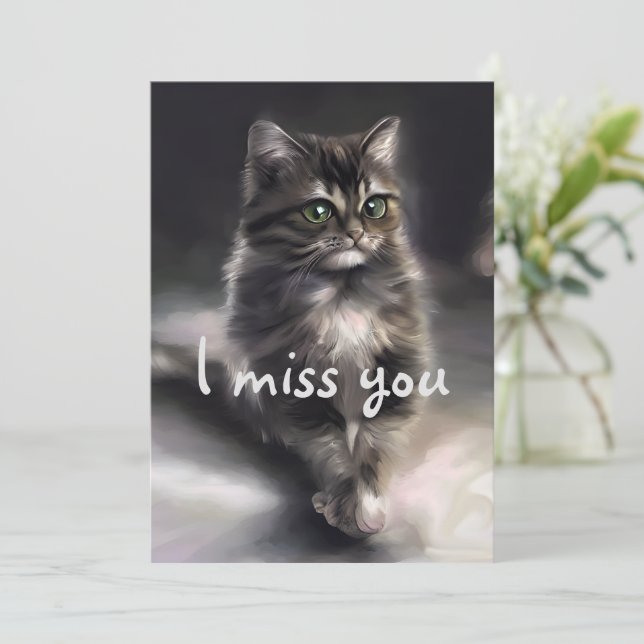 I miss you gray cat  holiday card (Standing Front)