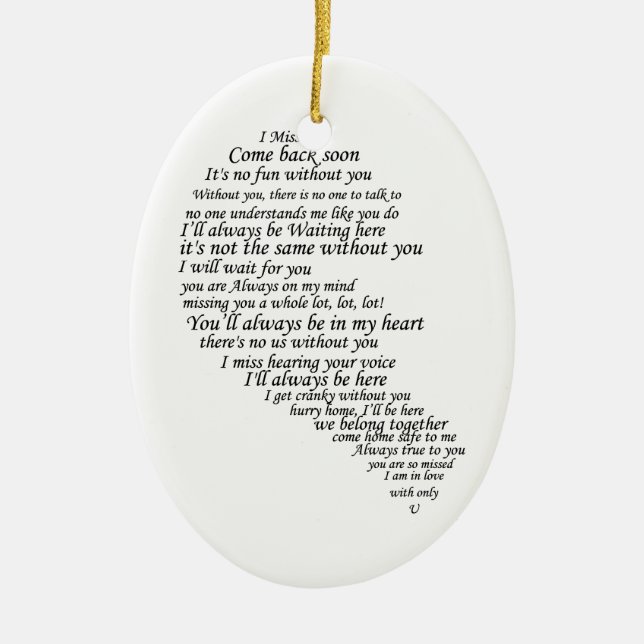 I Miss You - Half of Heart Ceramic Ornament (Front)
