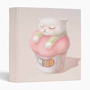 I Miss You: Kawaii Sleeping Cat Cupcake Art 3 Ring Binder