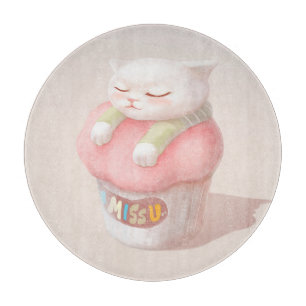 I Miss You: Kawaii Sleeping Cat Cupcake Art Cutting Board
