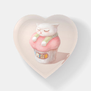 I Miss You: Kawaii Sleeping Cat Cupcake Art Paperweight