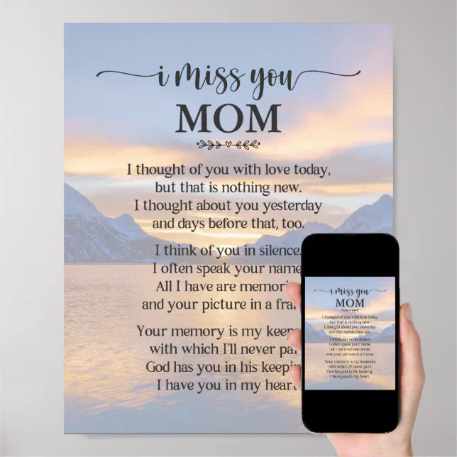 I Miss You Mom Poem Poster | Zazzle