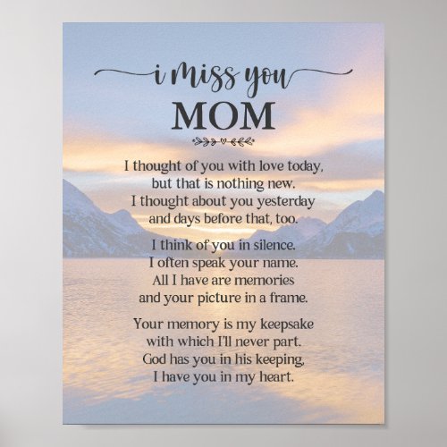 I Miss You Mom Poem Poster