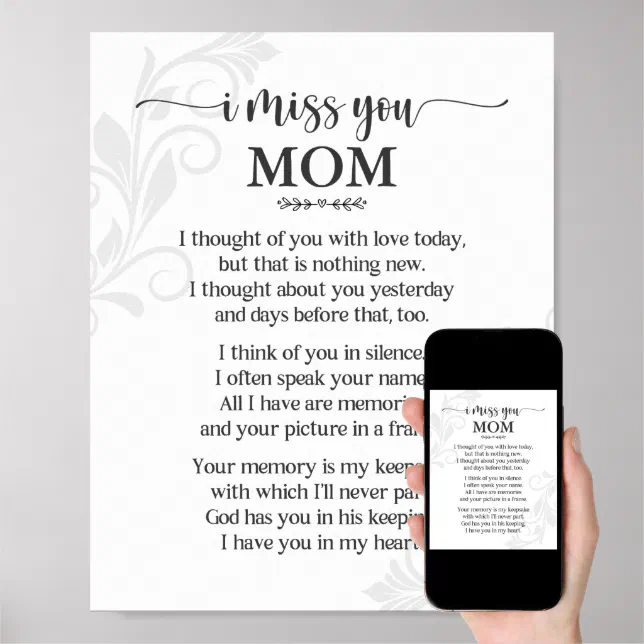 I Miss You Mom Poem Poster | Zazzle