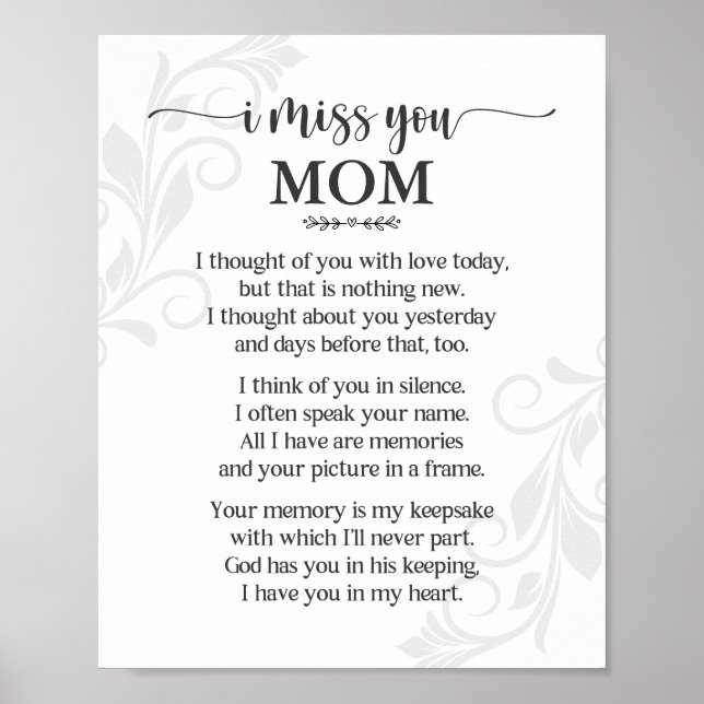 I Miss You Mom Poem Poster (Front)
