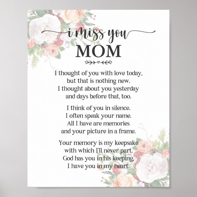 I Miss You Mom Poem Poster (Front)