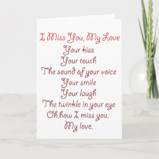 I Miss You, My Love Poem Red on Red Card