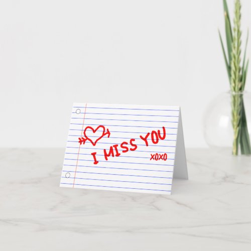 i miss you  notebook paper card