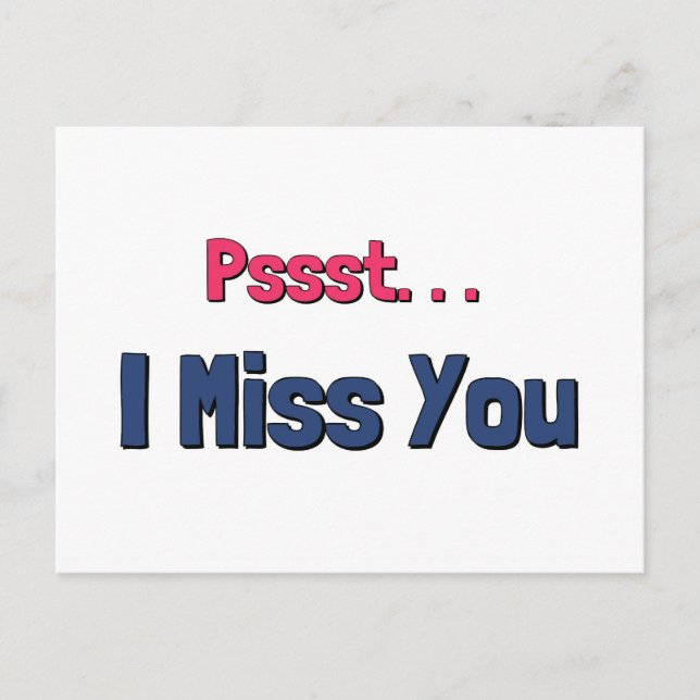 I Miss You Pink and Blue Text Postcard (Front)
