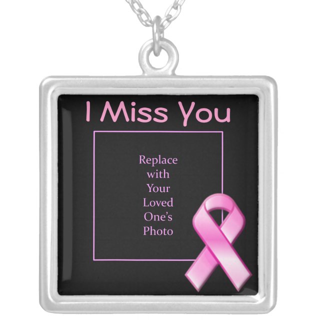 "I Miss You" Pink Ribbon Pendant (Front)