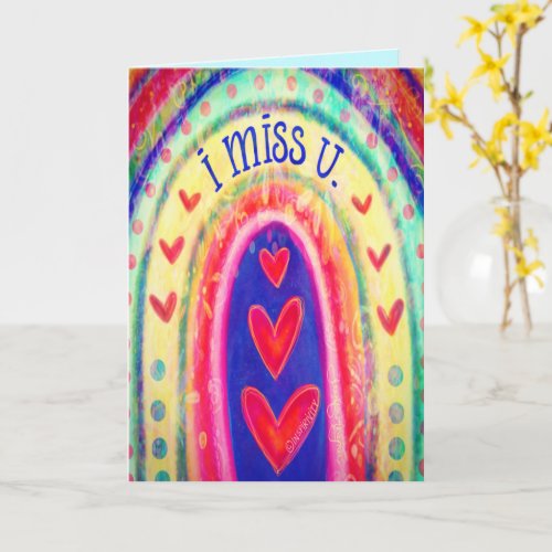 I Miss You Rainbow Colorful Hearts Cheerful  Card