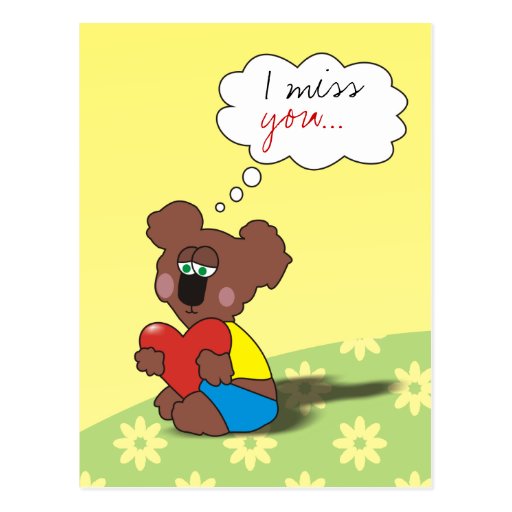 I miss you Sad Teddy Bear Love Postcard | Zazzle