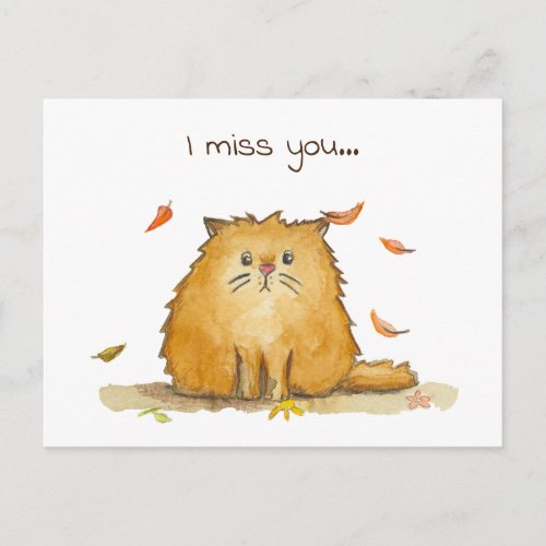 I Miss You  Sad Watercolor Cat Postcard