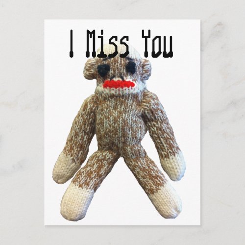 I Miss You Sock Monkey Postcard