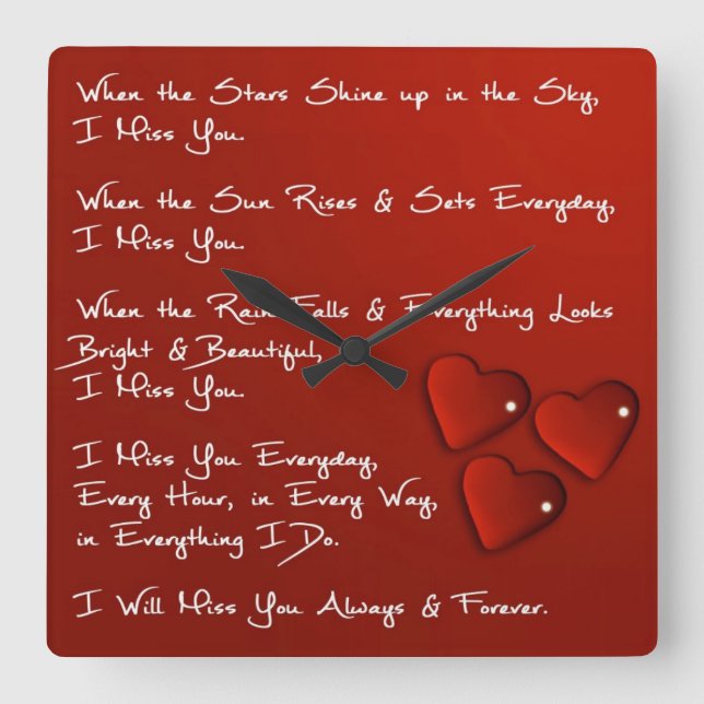I Miss You Square Wall Clock (Front)