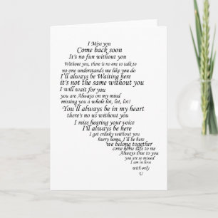 I Miss You Text in Half of Heart Card