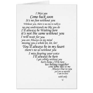 I Miss You  Text in Half of Heart Card