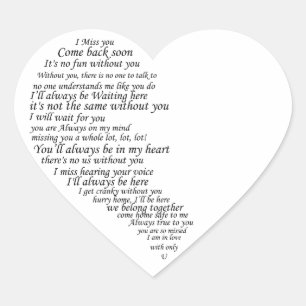 I Miss You  Text in Half of Heart Heart Sticker