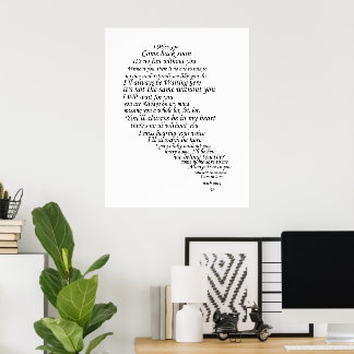 I Miss You Text in Half of Heart Poster