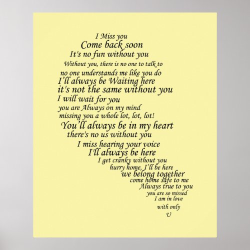 I Miss You  Text in Half of Heart Poster