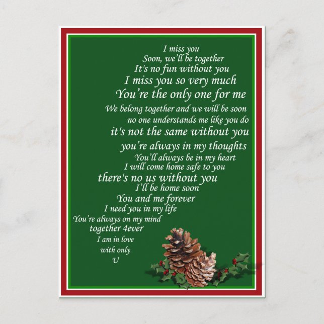 I Miss You  Text, too,  in Half of Heart Christmas Holiday Postcard (Front)