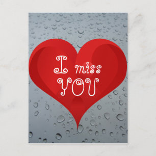 I miss you Water Drops Window Rain Red Heart Postcard