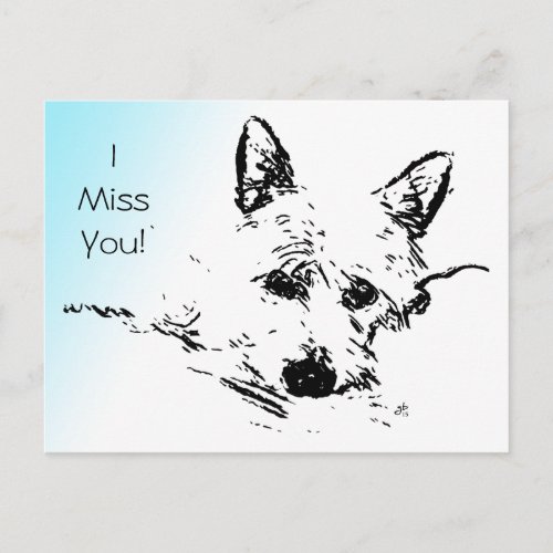 I Miss You Westie Digital Photo Art Ink Sketch Postcard