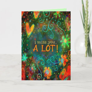 I Miss You Whimsical Floral Heart Pretty Card