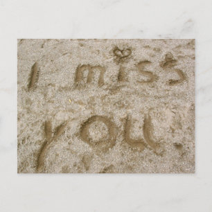 I Miss You wrote in sand - missing you postcard