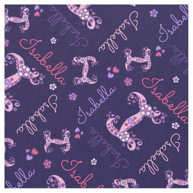 I monogram and personalized name Isabella fabric (Close Up)