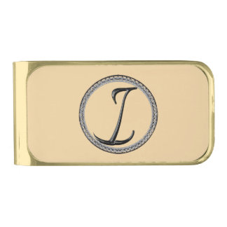I Monogram Gold Finish Money Clip