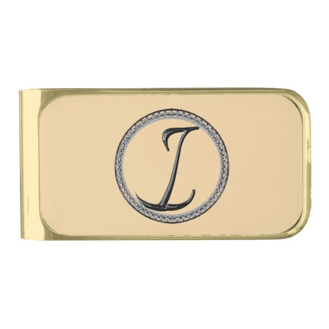 I Monogram Gold Finish Money Clip (Front)