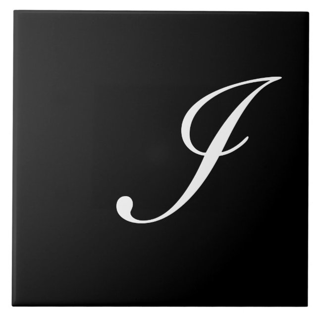 I Monogram Initial White on Black Ceramic Tile (Front)
