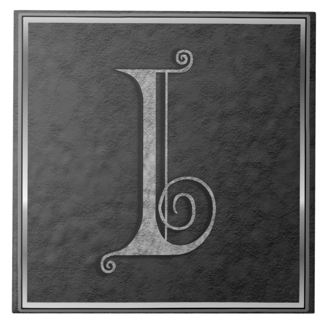 I Monogram "Medieval Grey Stone" Ceramic Tile (Front)
