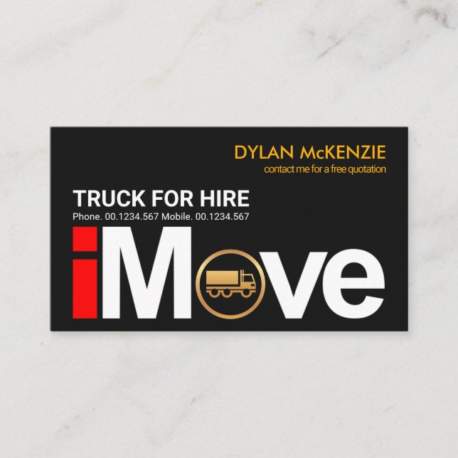 "i Move" Signage Gold Truck Home Moving Business Card (Front)