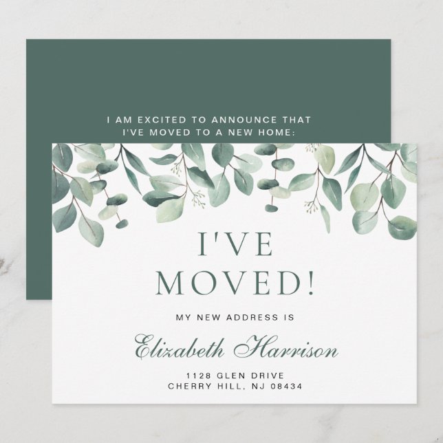 I Moved Eucalyptus Greenery Watercolor Moving Announcement (Front/Back)