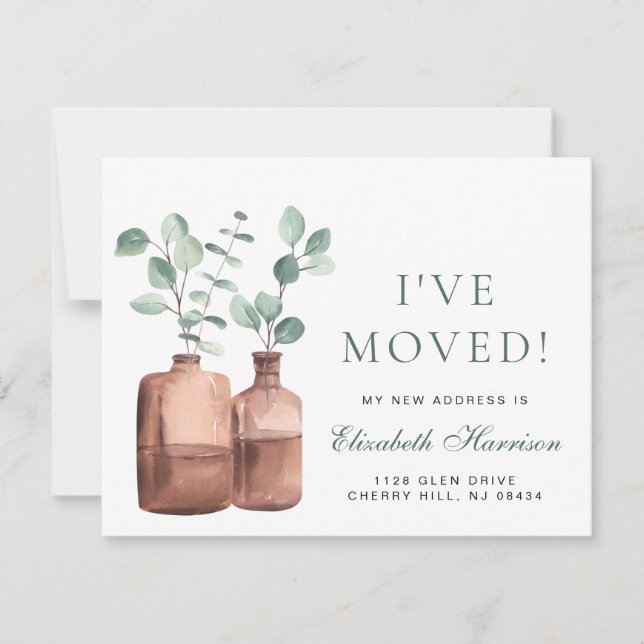 I Moved Eucalyptus Watercolor Moving Announcement (Front)