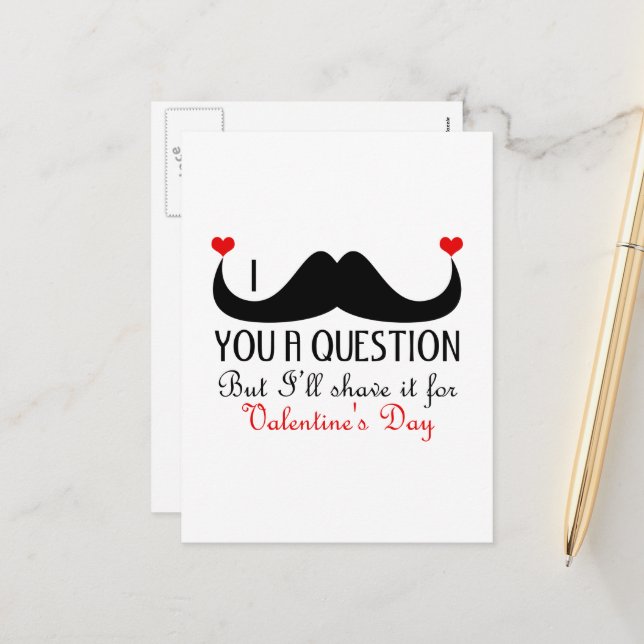I mustache you a question Valentine's day Holiday Postcard (Front/Back In Situ)