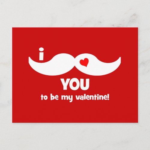 I mustache you to be my valentine holiday postcard