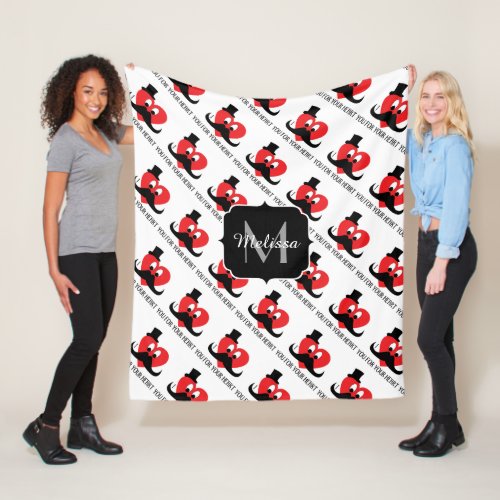 I mustache you your heart Valentines Day Monogram Fleece Blanket