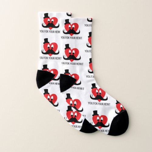 I mustache you your heart Valentines Day pattern Socks