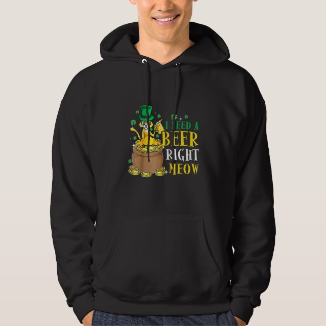 I Need A Beer Right Meow St. Patricks Day Cat Iris Hoodie (Front)