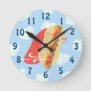 I Need A Hero Cartoon Cute Caped Sandwich Round Clock