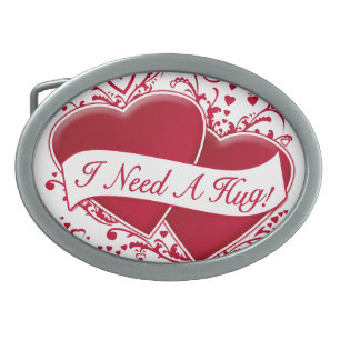 I Need A Hug! Red Hearts Belt Buckle