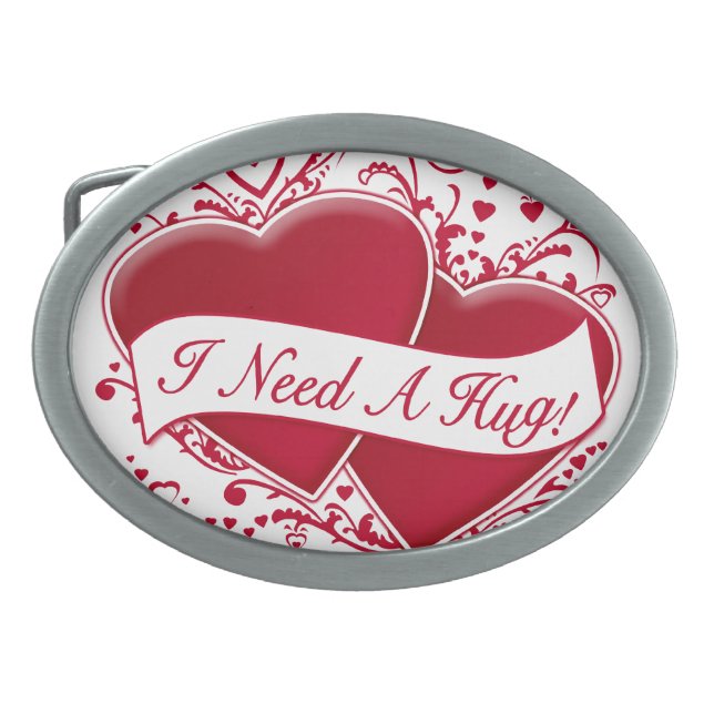 I Need A Hug! Red Hearts Belt Buckle (Front)