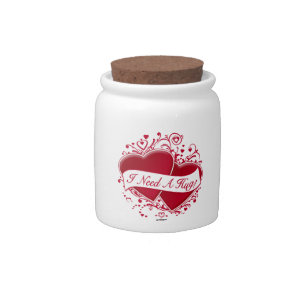 I Need A Hug! Red Hearts Candy Jar