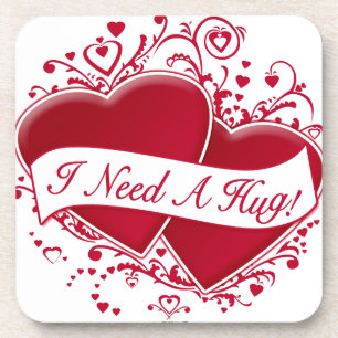 I Need A Hug! Red Hearts Coaster